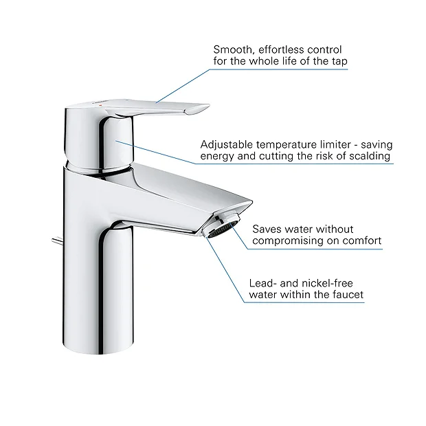 Grohe QuickFix Edge SilkMove ES S-Size Mono Basin Mixer With Pop-up Waste - Chrome 1 Grohe QuickFix Edge SilkMove ES S-Size Mono Basin Mixer With Pop-up Waste - Chrome