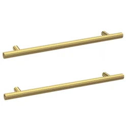 2 X Arezzo Industrial Style Knurled 'T' Bar Brushed Brass Handles (192mm Centres)