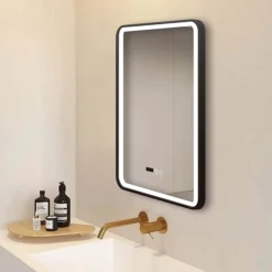 Arezzo Matt Black 500 X 700mm Rectangular LED Illuminated Anti-Fog Bathroom Mirror With Time Display -Bathroom Supply Shop arzim01mb d1