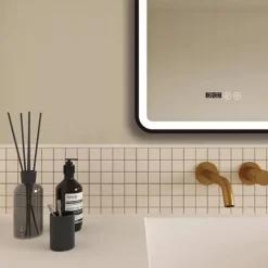 Arezzo Matt Black 500 X 700mm Rectangular LED Illuminated Anti-Fog Bathroom Mirror With Time Display -Bathroom Supply Shop arzim01mb d2