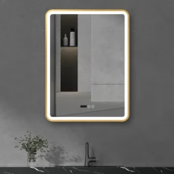 Arezzo Brushed Brass 600 X 800mm Rectangular LED Illuminated Anti-Fog Bathroom Mirror With Time Display -Bathroom Supply Shop arzim02bb d3