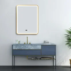 Arezzo Brushed Brass 600 X 800mm Rectangular LED Illuminated Anti-Fog Bathroom Mirror With Time Display -Bathroom Supply Shop arzim02bb d4
