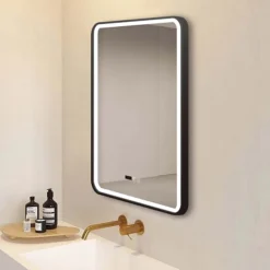 Arezzo Matt Black 600 X 800mm Rectangular LED Illuminated Anti-Fog Bathroom Mirror With Time Display -Bathroom Supply Shop arzim02mb d1