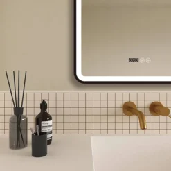 Arezzo Matt Black 600 X 800mm Rectangular LED Illuminated Anti-Fog Bathroom Mirror With Time Display -Bathroom Supply Shop arzim02mb d2