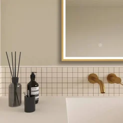 Arezzo Brushed Brass 500 X 700mm Rectangular LED Illuminated Anti-Fog Bathroom Mirror -Bathroom Supply Shop arzim06bb d1