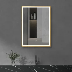 Arezzo Brushed Brass 500 X 700mm Rectangular LED Illuminated Anti-Fog Bathroom Mirror -Bathroom Supply Shop arzim06bb d3