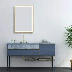 Arezzo Brushed Brass 500 X 700mm Rectangular LED Illuminated Anti-Fog Bathroom Mirror -Bathroom Supply Shop arzim06bb d5