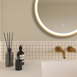 Arezzo Brushed Brass 600mm Round LED Illuminated Anti-Fog Bathroom Mirror -Bathroom Supply Shop arzim08bb d1