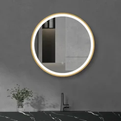 Arezzo Brushed Brass 600mm Round LED Illuminated Anti-Fog Bathroom Mirror -Bathroom Supply Shop arzim08bb d3