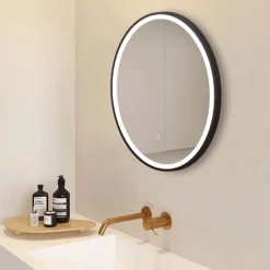 Arezzo Matt Black 600mm Round LED Illuminated Anti-Fog Bathroom Mirror -Bathroom Supply Shop arzim08mb d1