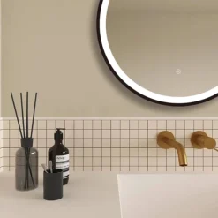 Arezzo Matt Black 600mm Round LED Illuminated Anti-Fog Bathroom Mirror -Bathroom Supply Shop arzim08mb d2