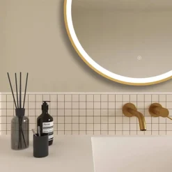 Arezzo Brushed Brass 700mm Round LED Illuminated Anti-Fog Bathroom Mirror 7 Arezzo Brushed Brass 700mm Round LED Illuminated Anti-Fog Bathroom Mirror -Bathroom Supply Shop arzim09bb d1