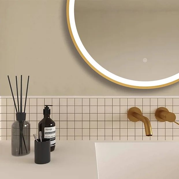Arezzo Brushed Brass 700mm Round LED Illuminated Anti-Fog Bathroom Mirror 3 Arezzo Brushed Brass 700mm Round LED Illuminated Anti-Fog Bathroom Mirror - Image 3