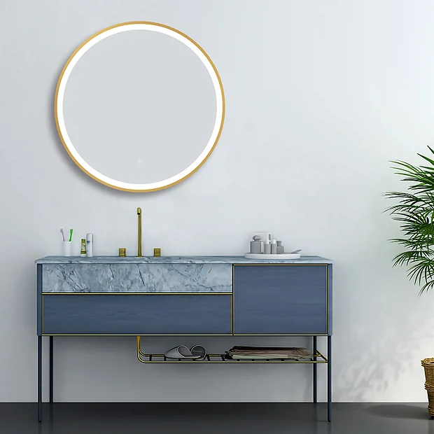 Arezzo Brushed Brass 700mm Round LED Illuminated Anti-Fog Bathroom Mirror 5 Arezzo Brushed Brass 700mm Round LED Illuminated Anti-Fog Bathroom Mirror - Image 5