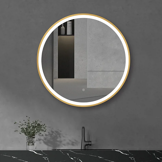Arezzo Brushed Brass 700mm Round LED Illuminated Anti-Fog Bathroom Mirror 1 Arezzo Brushed Brass 700mm Round LED Illuminated Anti-Fog Bathroom Mirror