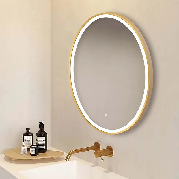 Arezzo Brushed Brass 700mm Round LED Illuminated Anti-Fog Bathroom Mirror 2 Arezzo Brushed Brass 700mm Round LED Illuminated Anti-Fog Bathroom Mirror - Image 2