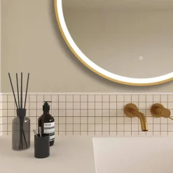 Arezzo Brushed Brass 800mm Round LED Illuminated Anti-Fog Bathroom Mirror -Bathroom Supply Shop arzim10bb d2