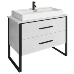 Arezzo 1000 Gloss White Matt Black Framed Vanity Unit + Square Toilet -Bathroom Supply Shop az10wb2dwc d1