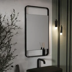 Arezzo Matt Black 550 X 1000mm Mirror With Shelf -Bathroom Supply Shop az55100mb d1