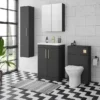 Arezzo 500 Matt Black WC Unit With Cistern, Brushed Brass Flush + Modern Pan