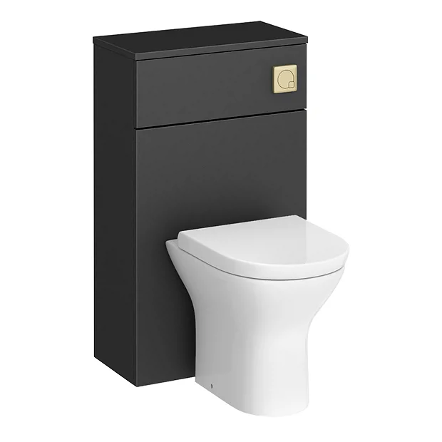 Arezzo 500 Matt Black WC Unit With Cistern, Brushed Brass Flush + Modern Pan 2 Arezzo 500 Matt Black WC Unit With Cistern, Brushed Brass Flush + Modern Pan - Image 2