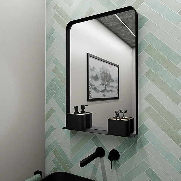 Arezzo Matt Black 500 X 750mm Mirror With Shelf 3 Arezzo Matt Black 500 X 750mm Mirror With Shelf - Image 3