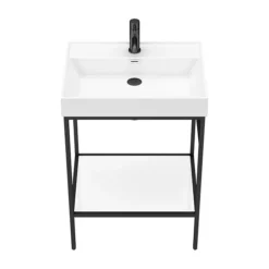 Arezzo 600 Matt Black Framed Washstand With Gloss White Open Shelf And Basin 10 Arezzo 600 Matt Black Framed Washstand With Gloss White Open Shelf And Basin -Bathroom Supply Shop az6bfpm n d4