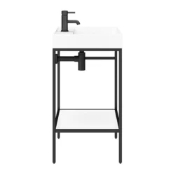 Arezzo 600 Matt Black Framed Washstand With Gloss White Open Shelf And Basin 11 Arezzo 600 Matt Black Framed Washstand With Gloss White Open Shelf And Basin -Bathroom Supply Shop az6bfpm n dt4