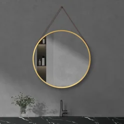 Arezzo Brushed Brass Hanging 600mm Round Bathroom Mirror -Bathroom Supply Shop az6hmbb d2