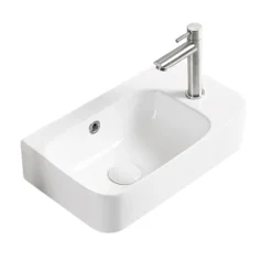 Arezzo 455 X 270mm Curved Offset Wall Hung 1TH Cloakroom Basin -Bathroom Supply Shop az78578 detail03b
