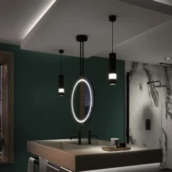 Arezzo Matt Black 600mm Hanging LED Illuminated Bathroom Mirror With Infrared Sensor & Anti-Fog -Bathroom Supply Shop az9203mb d1