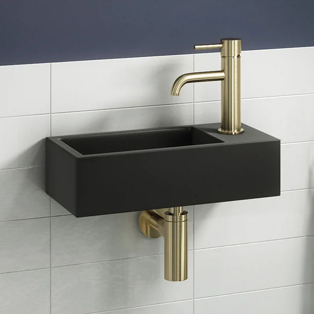 Arezzo 410 X 210 Square Wall Hung Basin With Tap Package (Matt Black - Brushed Brass) 2 Arezzo 410 X 210 Square Wall Hung Basin With Tap Package (Matt Black - Brushed Brass) - Image 2