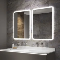 Arezzo 700 X 500mm Ultra Slim LED Illuminated Bathroom Mirror With Anti-Fog -Bathroom Supply Shop az9703mb d1