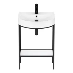 Arezzo D Shaped Curved Matt Black Washstand With Gloss White Open Shelf And Basin 6 Arezzo D Shaped Curved Matt Black Washstand With Gloss White Open Shelf And Basin -Bathroom Supply Shop azb222ws d1