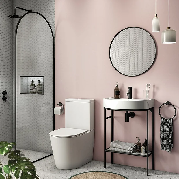 Arezzo D Shaped Curved Matt Black Washstand With Gloss White Open Shelf And Basin 1 Arezzo D Shaped Curved Matt Black Washstand With Gloss White Open Shelf And Basin