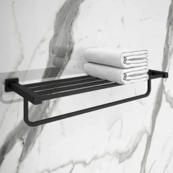 Arezzo Matt Black 600mm Towel Shelf 3 Arezzo Matt Black 600mm Towel Shelf -Bathroom Supply Shop azb41nl