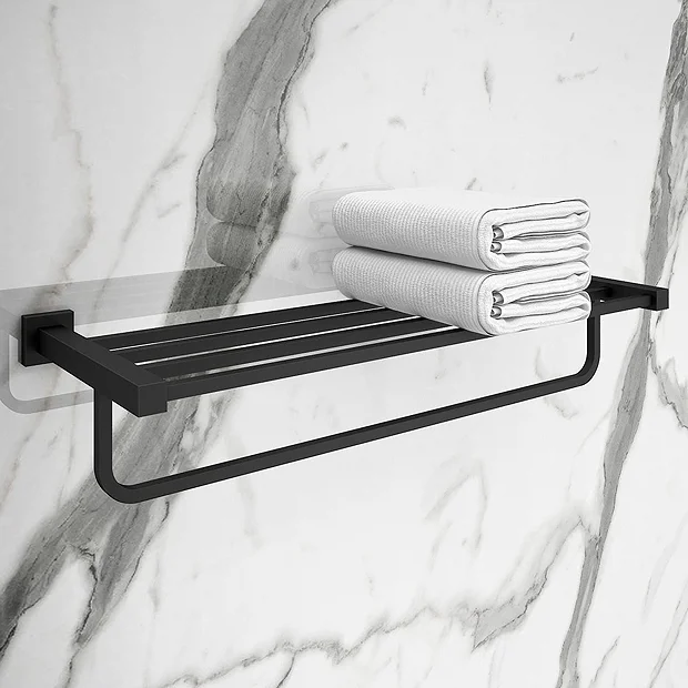 Arezzo Matt Black 600mm Towel Shelf 2 Arezzo Matt Black 600mm Towel Shelf - Image 2