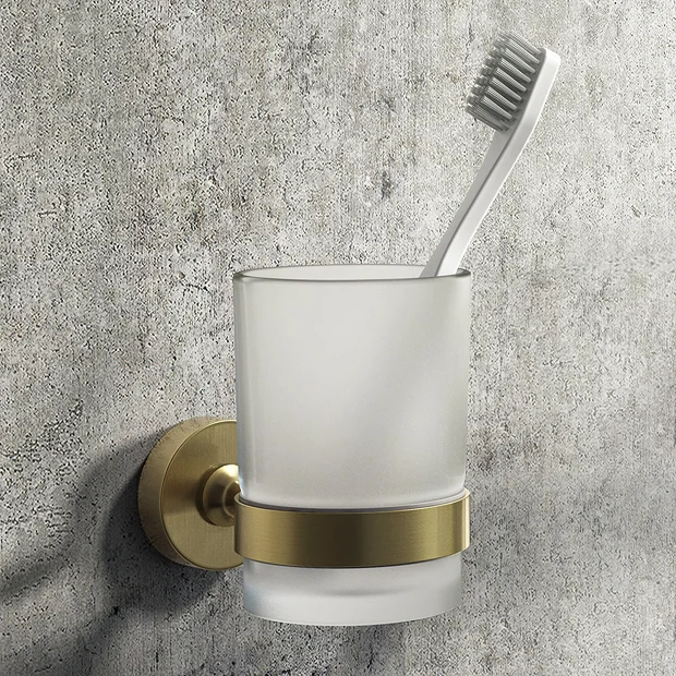 Arezzo Frosted Glass Tumbler + Brushed Brass Holder 2 Arezzo Frosted Glass Tumbler + Brushed Brass Holder - Image 2