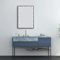 Arezzo Bulb Matt Black 500 X 700mm LED Illuminated Mirror With Motion Sensor + Anti-Fog -Bathroom Supply Shop azbm103 d3