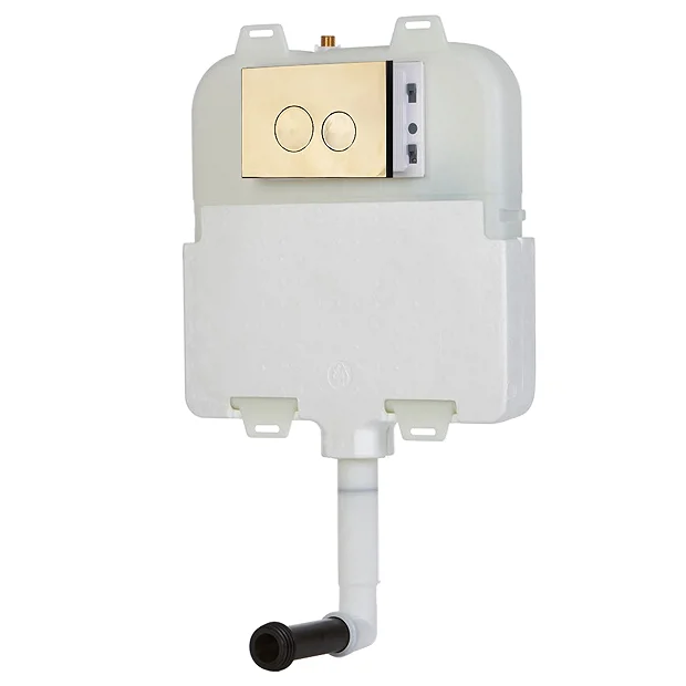 Arezzo Compact Concealed Cistern With Brushed Brass Flush Plate - Round Buttons 2 Arezzo Compact Concealed Cistern With Brushed Brass Flush Plate - Round Buttons - Image 2