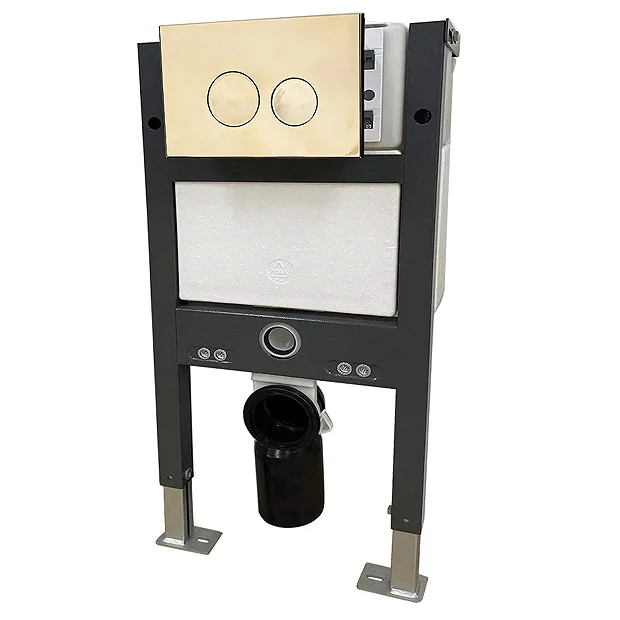 Arezzo Compact Top/Front Flush Toilet Frame With Brushed Brass Flush - Round Buttons 2 Arezzo Compact Top/Front Flush Toilet Frame With Brushed Brass Flush - Round Buttons - Image 2