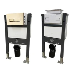 Arezzo Compact Top/Front Flush Toilet Frame With Brushed Brass Flush - Square Buttons