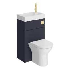 Arezzo Matt Blue Combined 2-In-1 Wash Basin & Toilet (500mm Wide X 300mm) Incl. Brushed Brass Flush -Bathroom Supply Shop azcombwcb d7