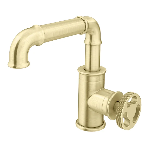 Arezzo Brushed Brass Industrial Style Side Tap Head Basin Mixer 2 Arezzo Brushed Brass Industrial Style Side Tap Head Basin Mixer - Image 2