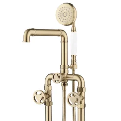 Arezzo Brushed Brass Industrial Style Freestanding Bath Shower Mixer Tap -Bathroom Supply Shop azisbb05 n d5