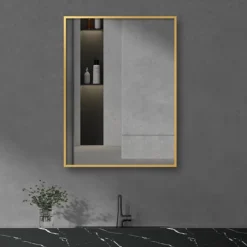 Arezzo Brushed Brass Square Edge Framed Bathroom Mirror - 800 X 600mm 7 Arezzo Brushed Brass Square Edge Framed Bathroom Mirror - 800 X 600mm -Bathroom Supply Shop azs68bb d2