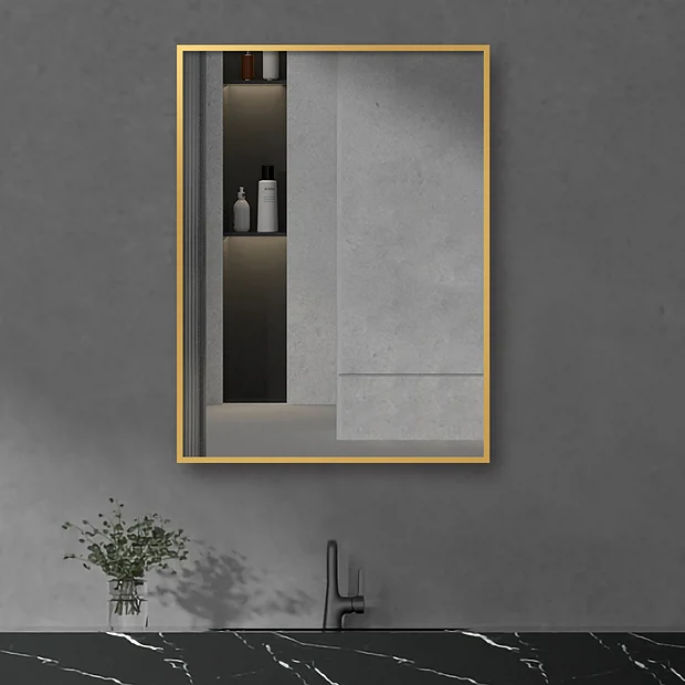 Arezzo Brushed Brass Square Edge Framed Bathroom Mirror - 800 X 600mm 4 Arezzo Brushed Brass Square Edge Framed Bathroom Mirror - 800 X 600mm - Image 4