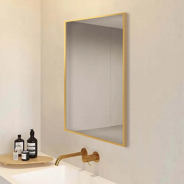 Arezzo Brushed Brass Square Edge Framed Bathroom Mirror - 800 X 600mm 2 Arezzo Brushed Brass Square Edge Framed Bathroom Mirror - 800 X 600mm - Image 2