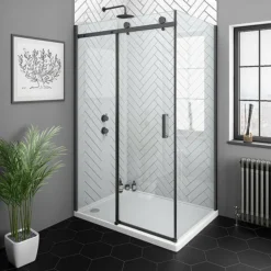 Arezzo Matt Black 1000 X 800 Frameless Sliding Door Shower Enclosure -Bathroom Supply Shop azsde108newl