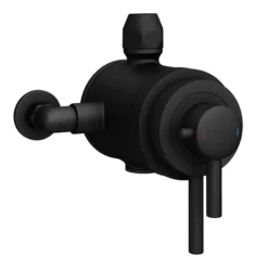 Arezzo Matt Black Dual Exposed Valve With Rigid Riser Kit, 195mm Shower Head, Handshower & Diverter -Bathroom Supply Shop azsv4mberk1 d2